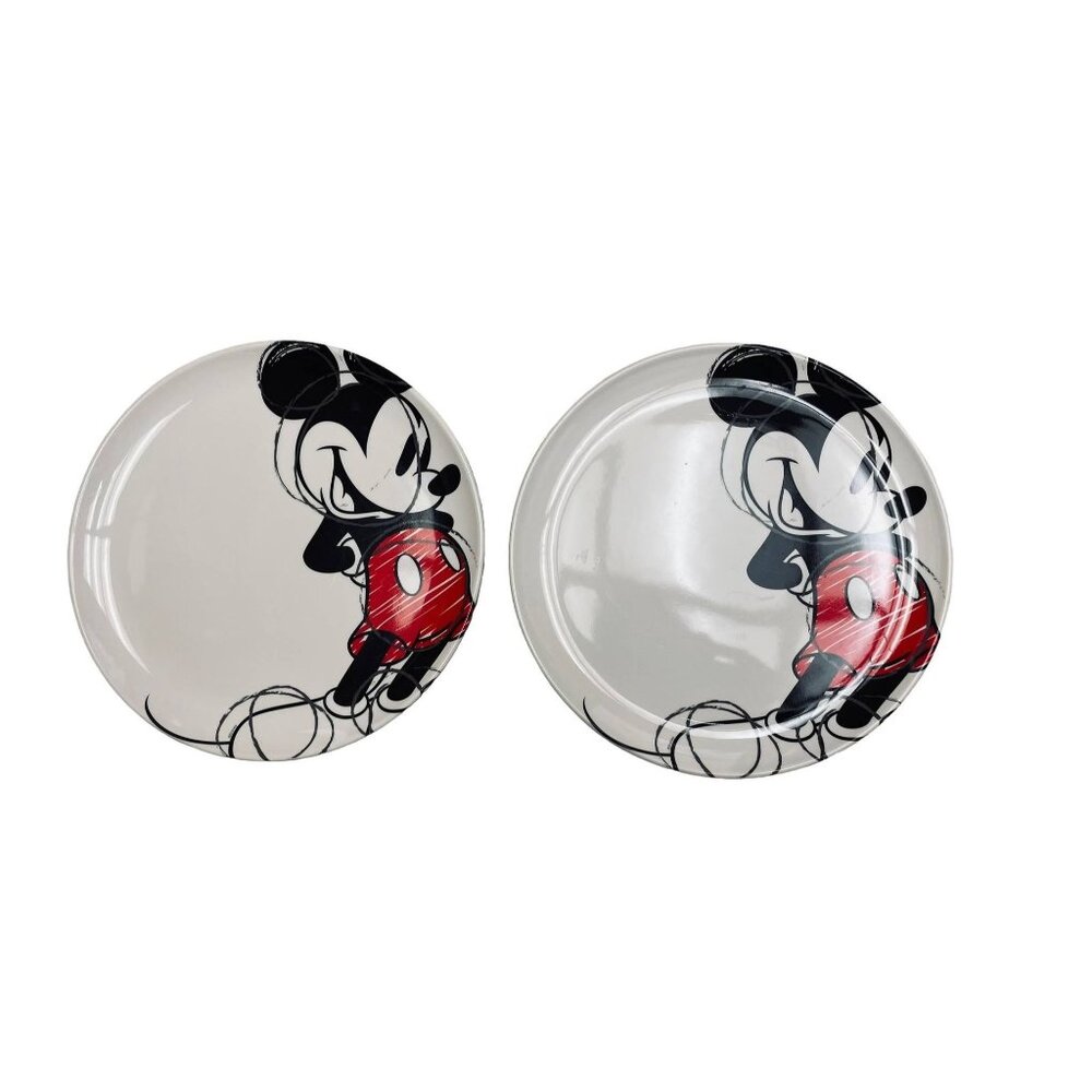 Disney Mickey Mouse Appetizer Plates Unisex OS White Red Sketch Set of 2 Ceramic